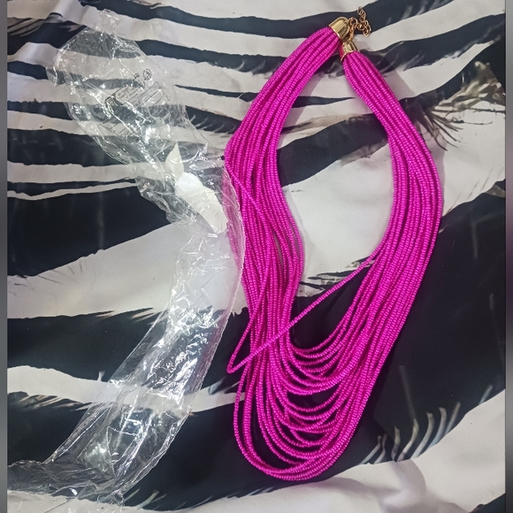 Women Magenta Purple Multilayered Fashion Long Necklace - Picture 2 of 6